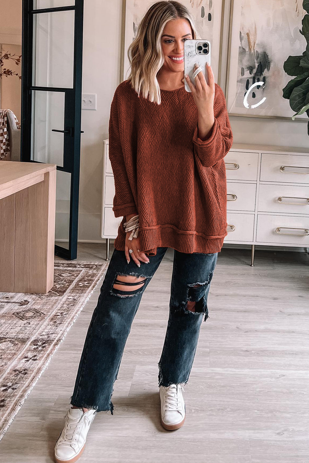 Textured Crew Neck Sweater