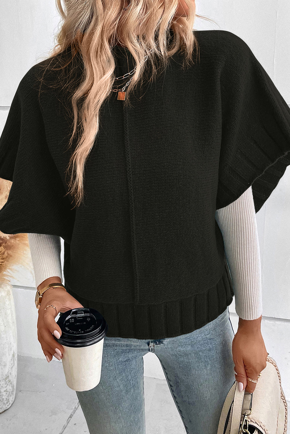 Mock Neck Batwing Knit Sweater