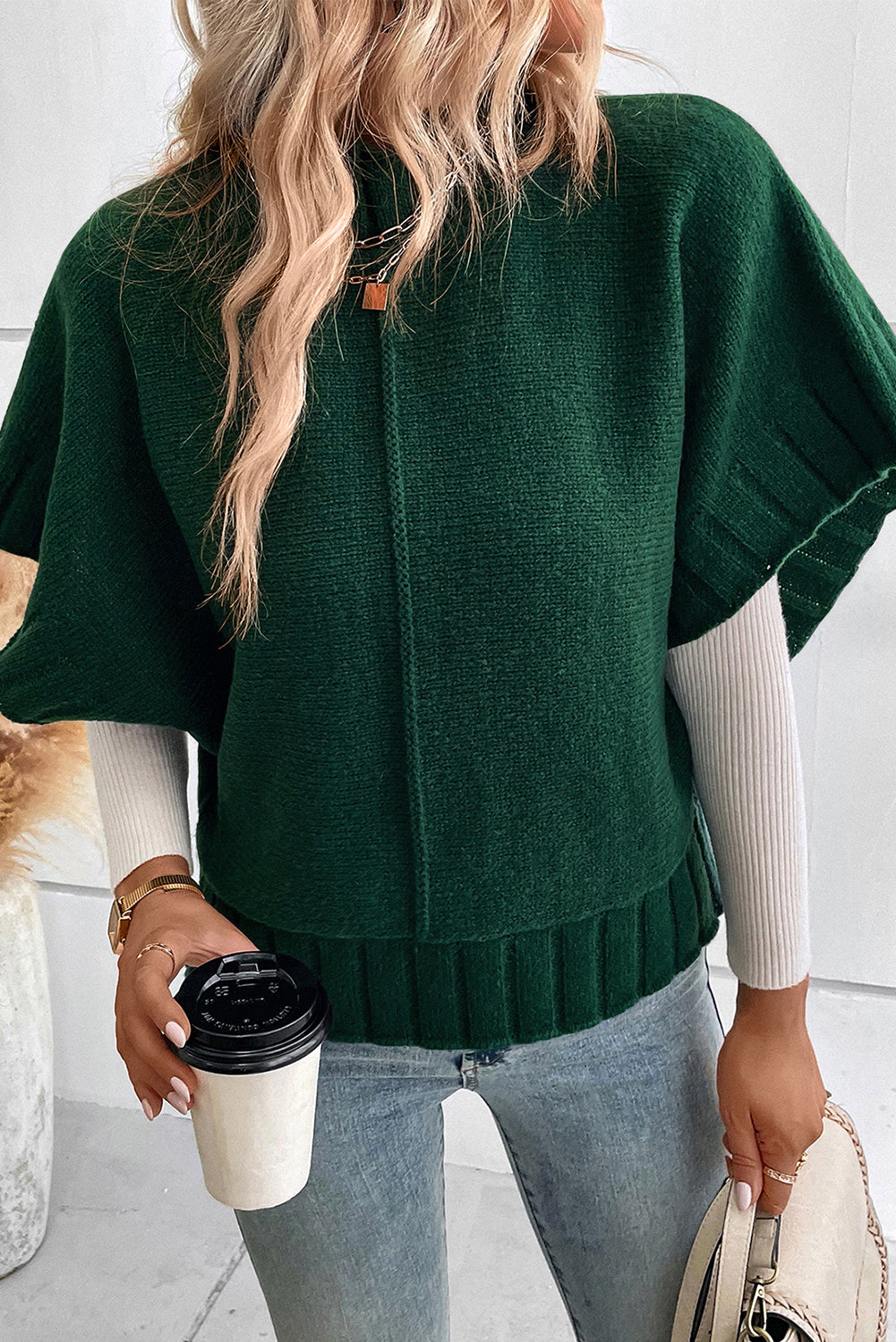 Mock Neck Batwing Knit Sweater