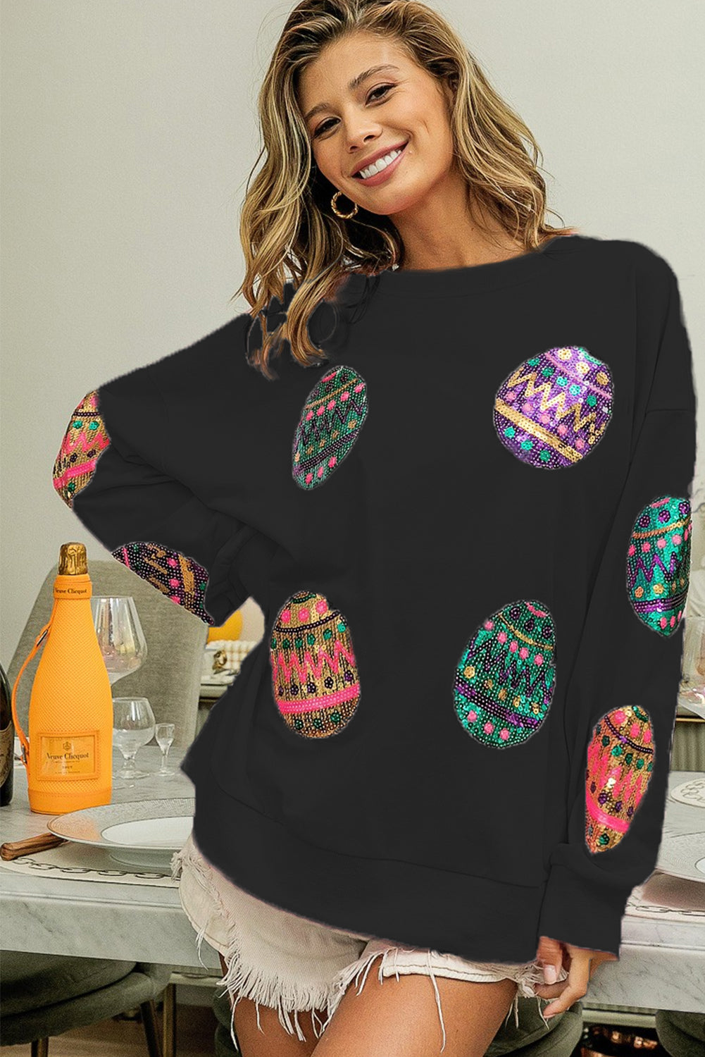 Easter Egg Drop Shoulder Oversized Sweatshirt