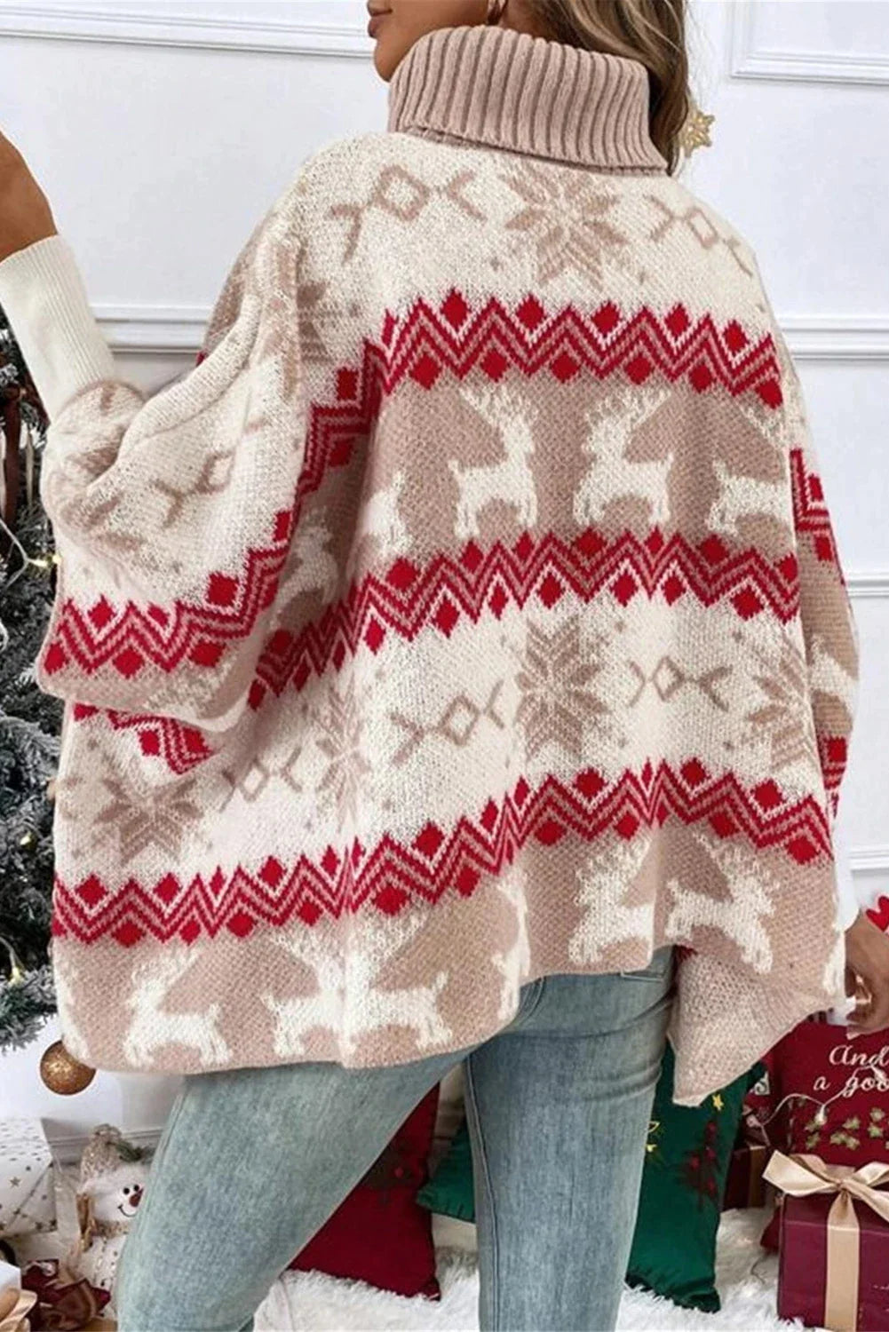 Christmas Buttoned High Neck Sweater