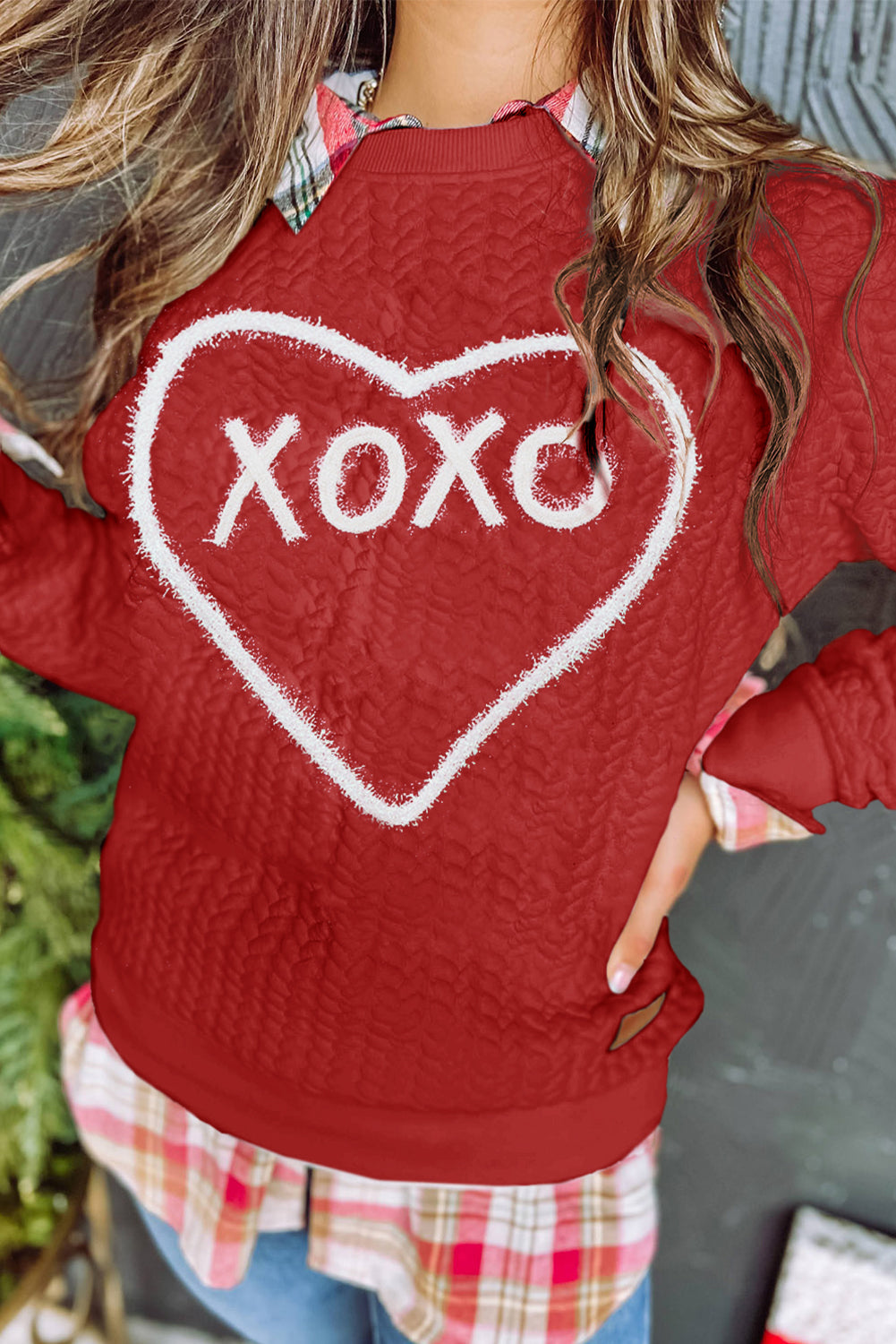 XOXO Chenille Embroidered Textured Sweatshirt