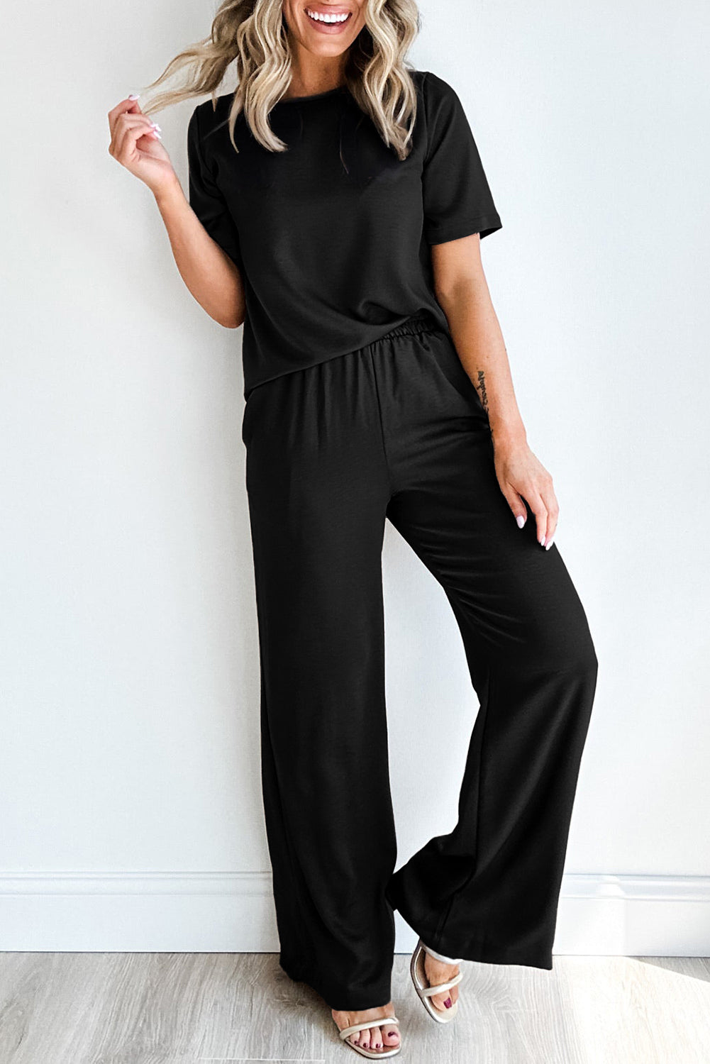 T Shirt 2pcs Wide Leg Pants Set