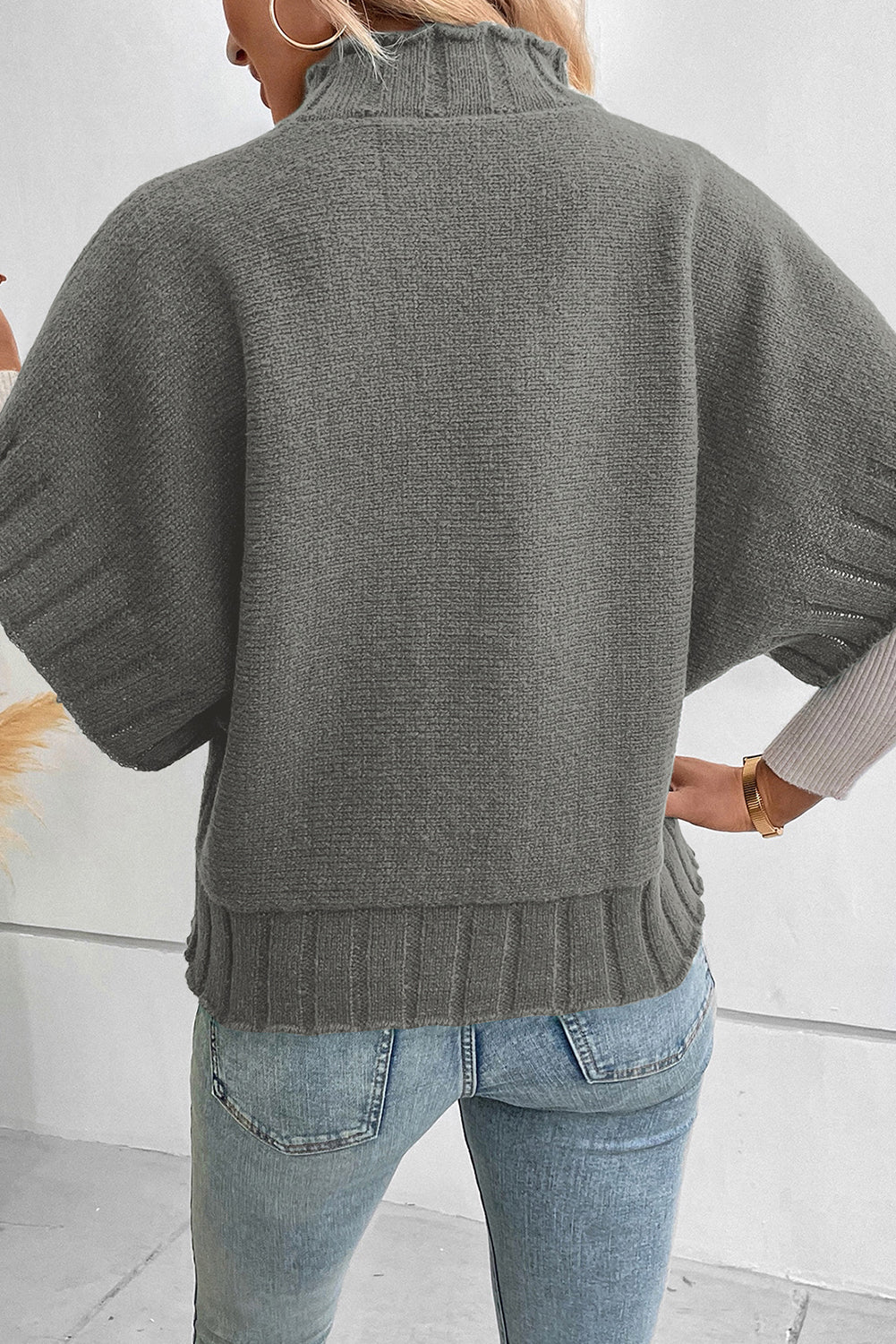 Mock Neck Batwing Knit Sweater