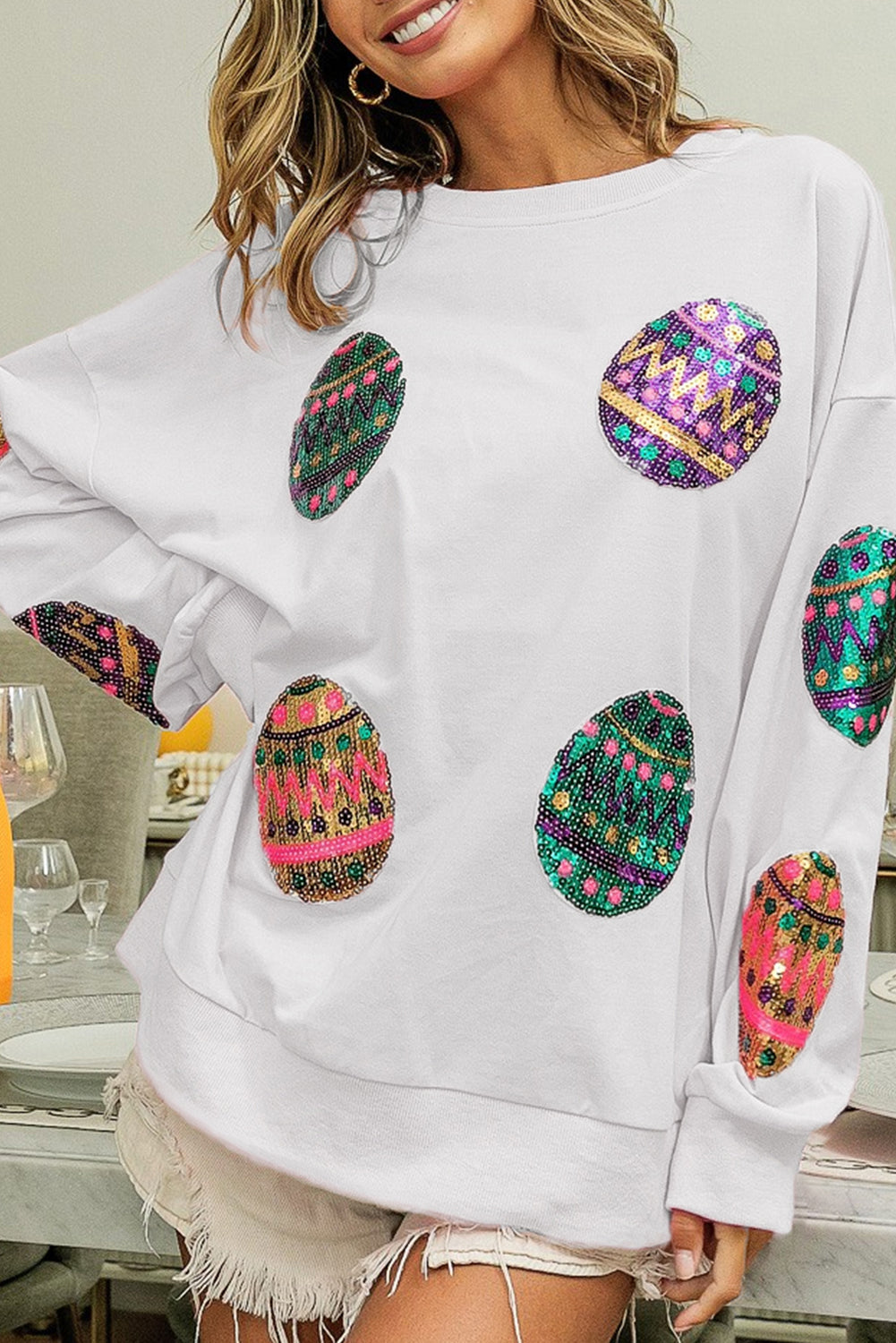 Easter Egg Drop Shoulder Oversized Sweatshirt