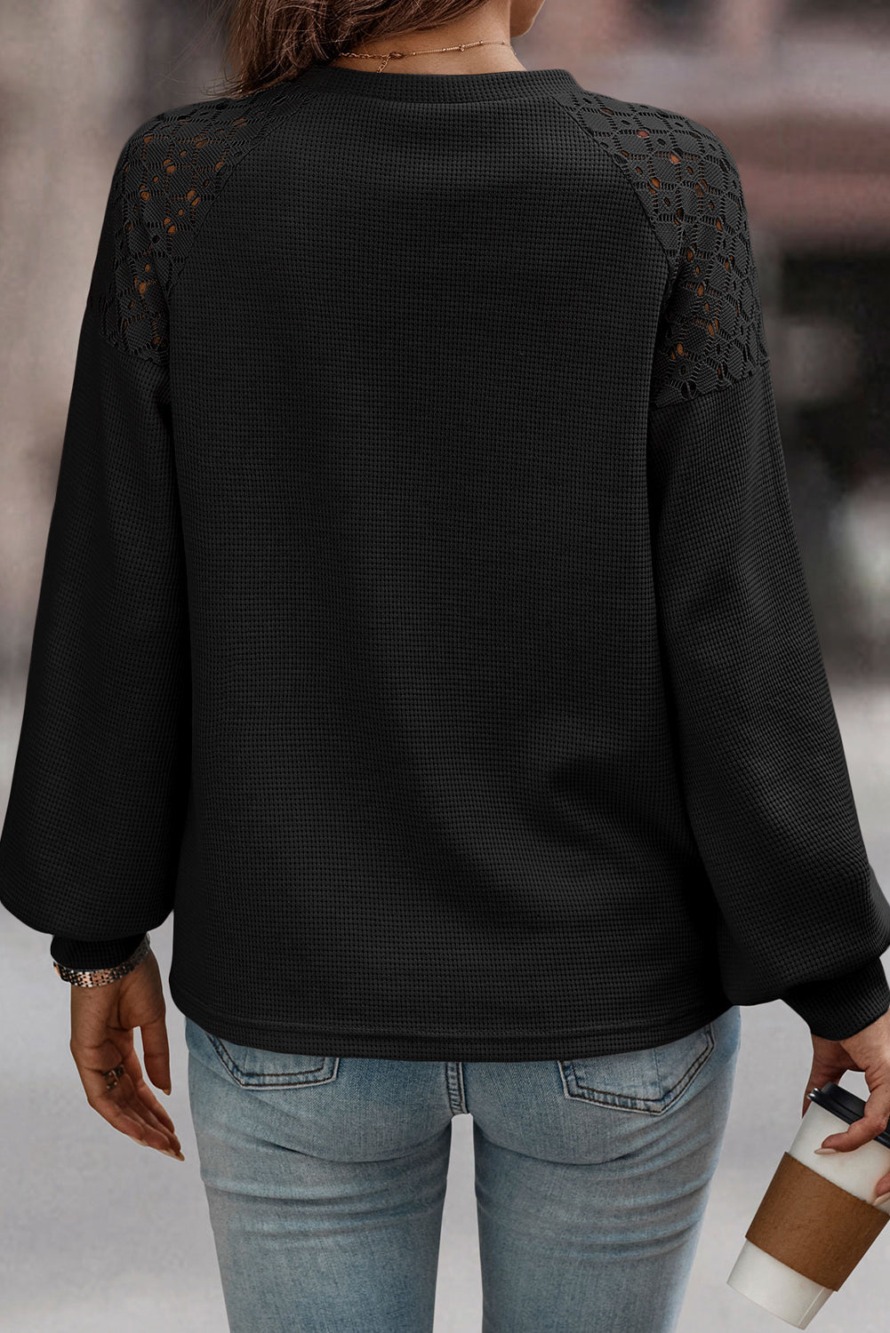 Lace Long Sleeve Textured Pullover