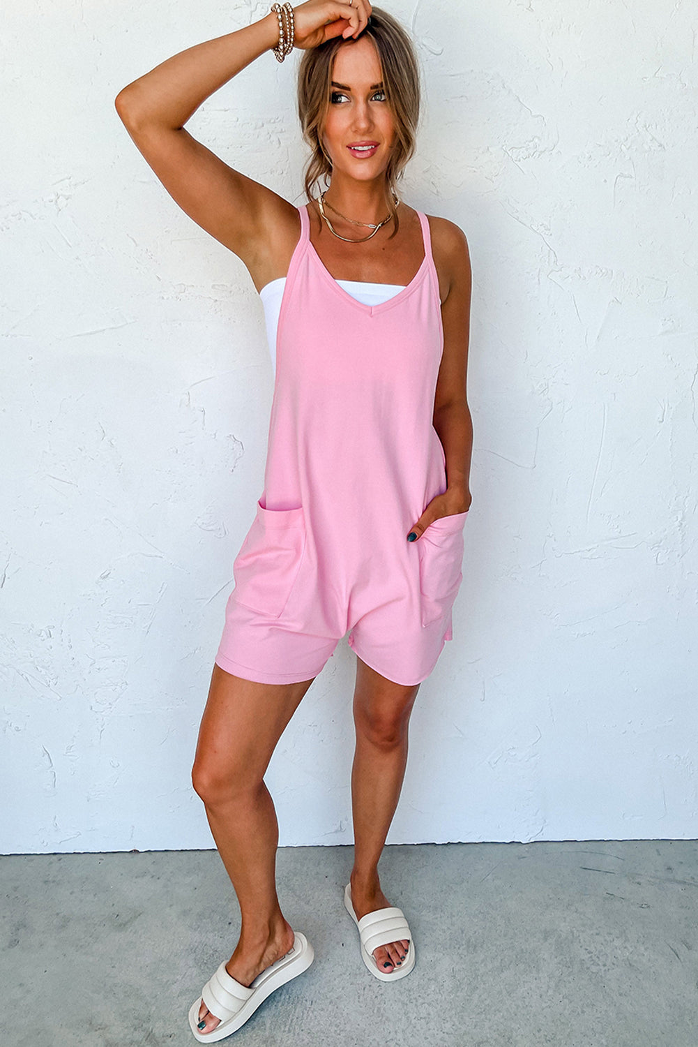 Spaghetti Straps V Neck Jersey Romper