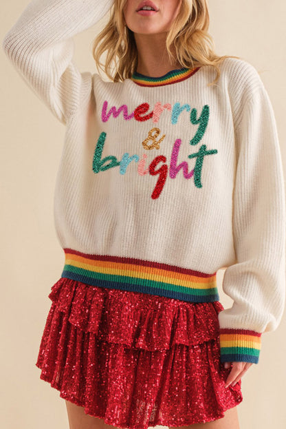 Merry & Bright Colorful Stripes Trim Sweater