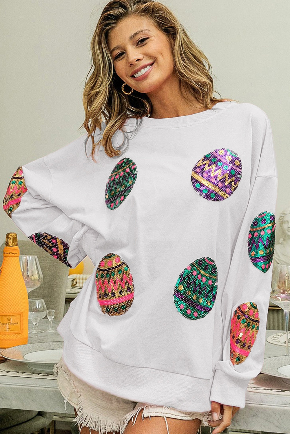 Easter Egg Drop Shoulder Oversized Sweatshirt