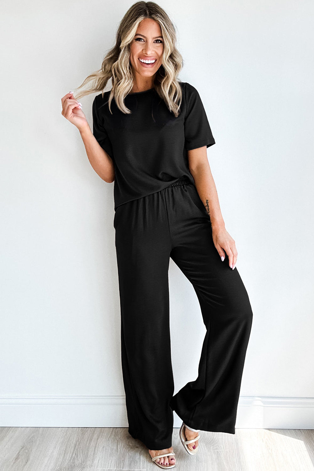 T Shirt 2pcs Wide Leg Pants Set