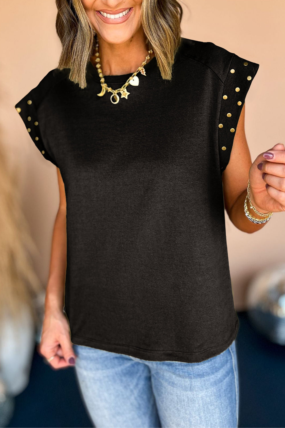 Studded Short Sleeve Top