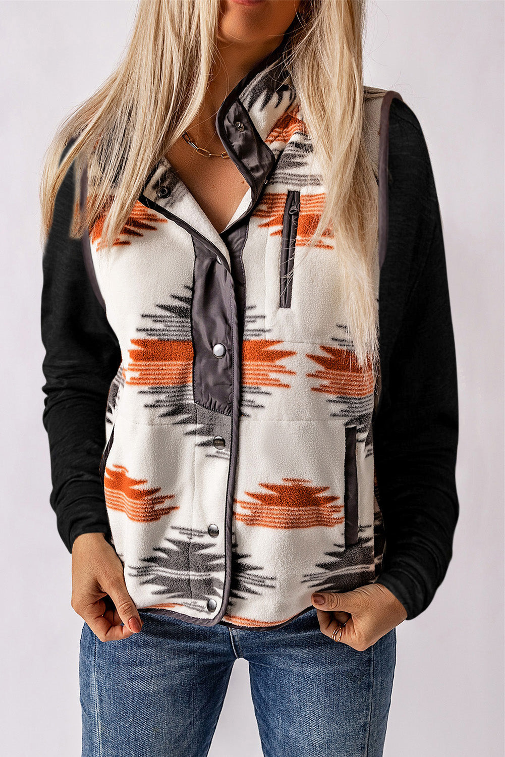 Fuzzy Aztec Western Vest Jacket