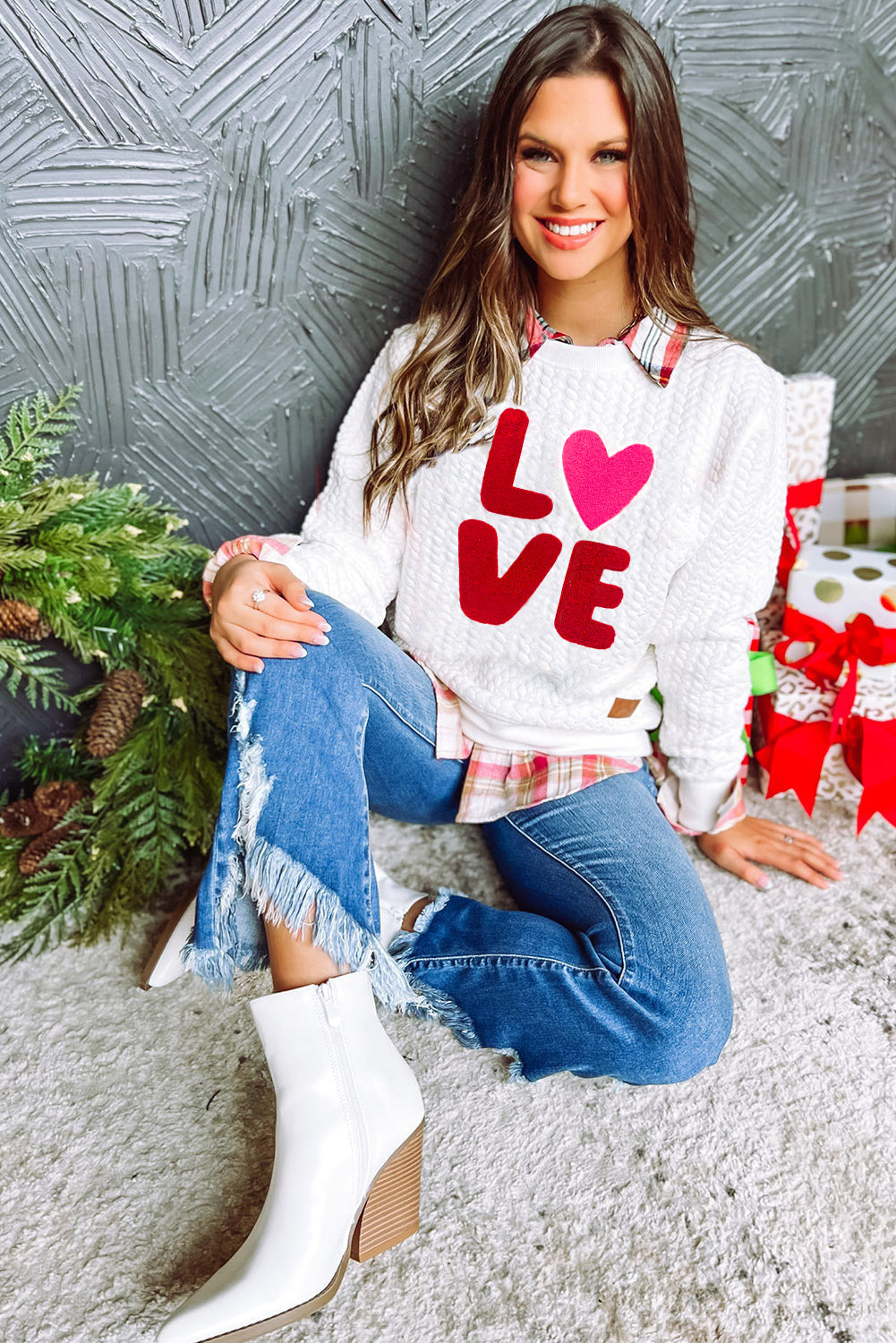 LOVE Chenille Embroidered Sweatshirt