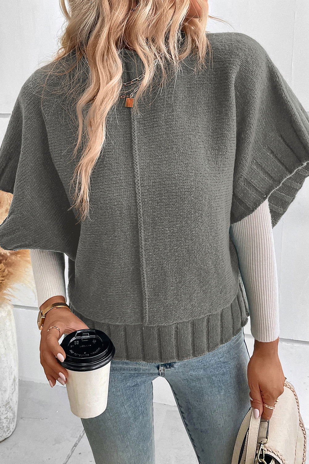 Mock Neck Batwing Knit Sweater