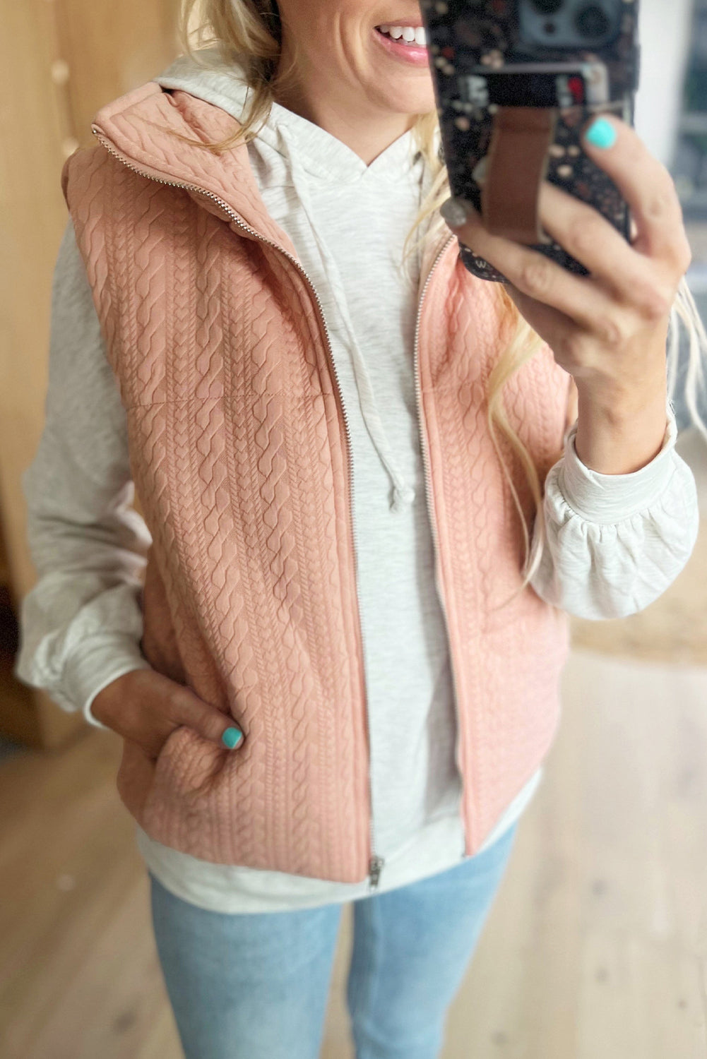 Cable Textured Zip Up Vest Jacket