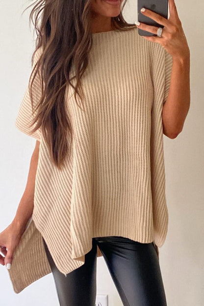 Short Sleeve Side Slit Oversized Sweater