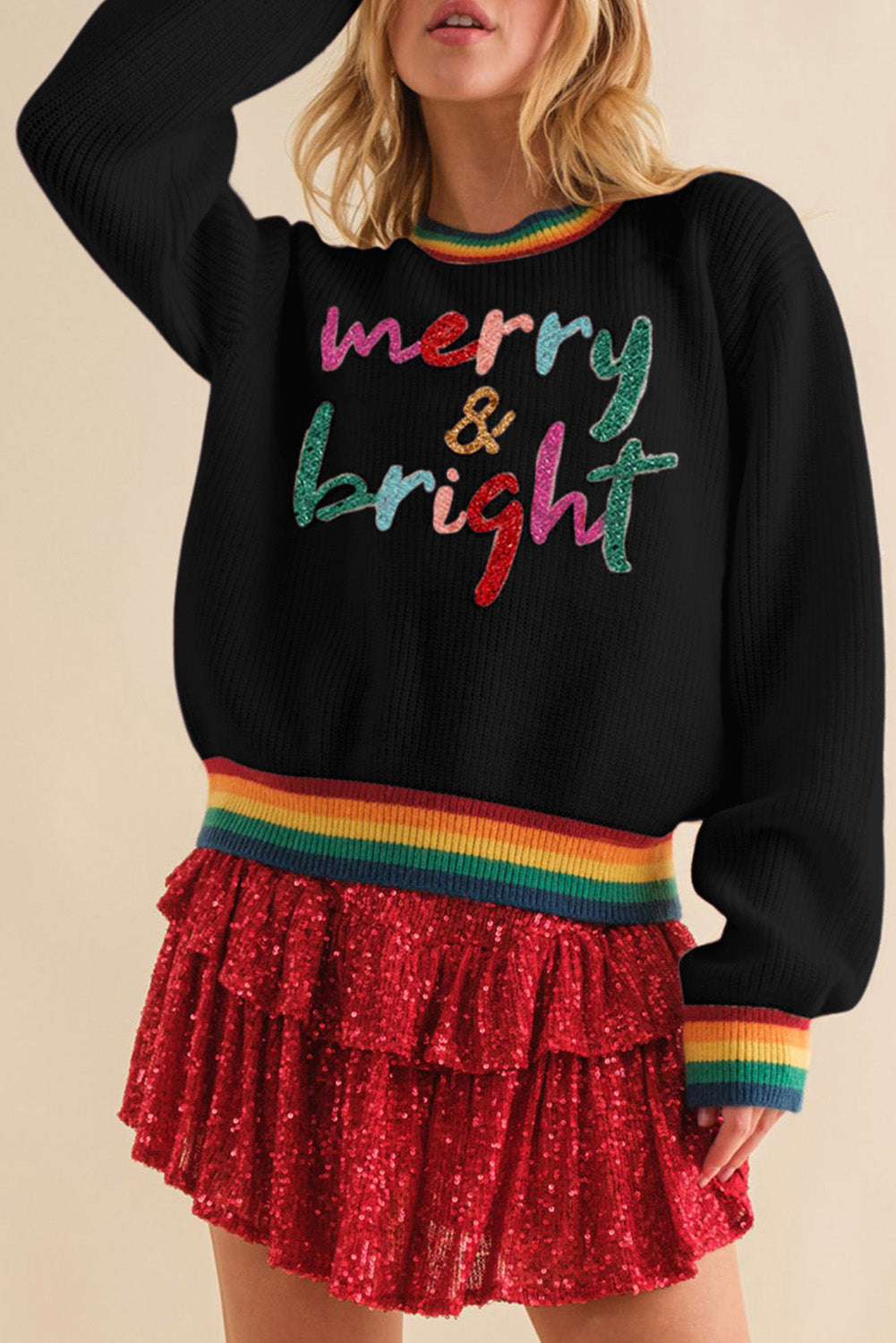 Merry & Bright Colorful Stripes Trim Sweater