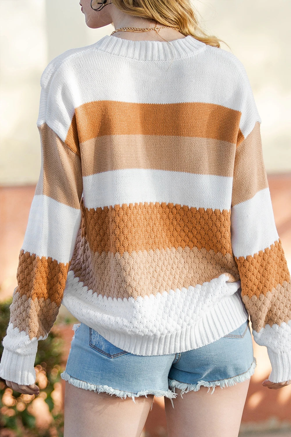 Striped Cable Knit Drop Shoulder Sweater