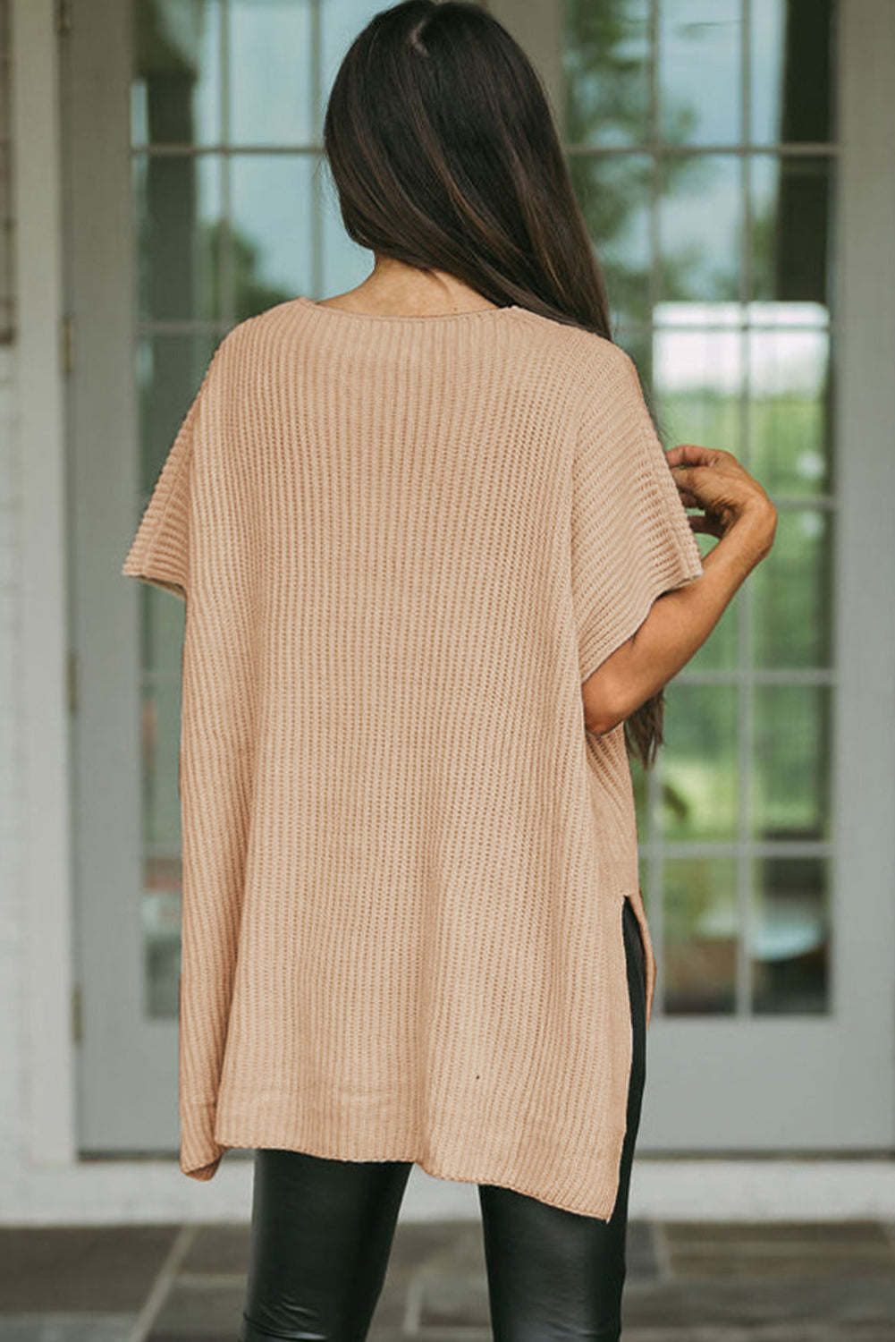 Short Sleeve Side Slit Oversized Sweater