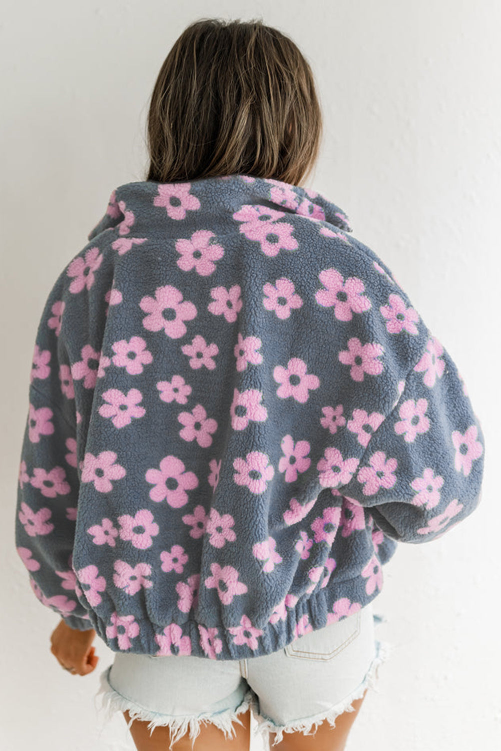 Flower Zip up Sherpa Jacket