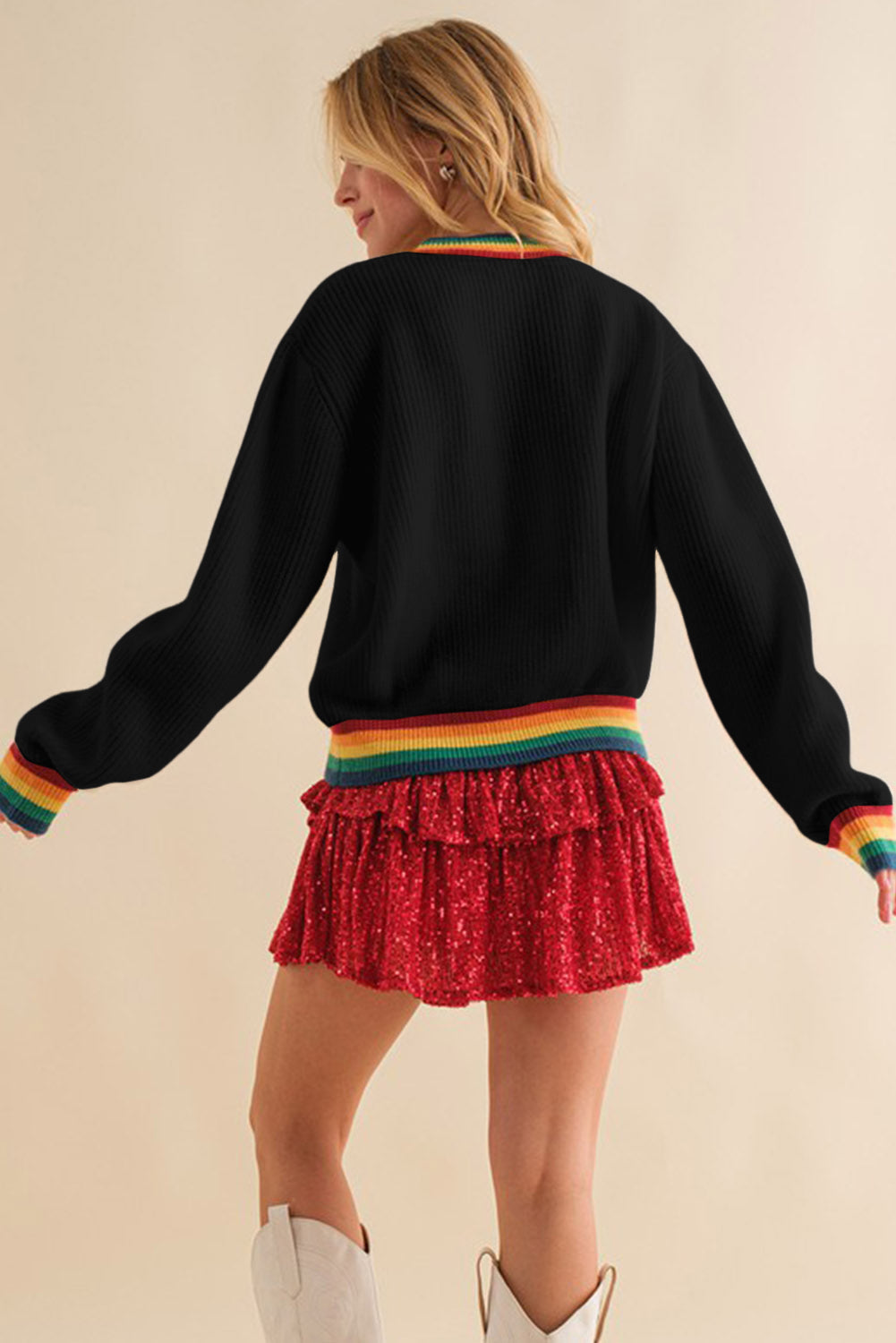 Merry & Bright Colorful Stripes Trim Sweater