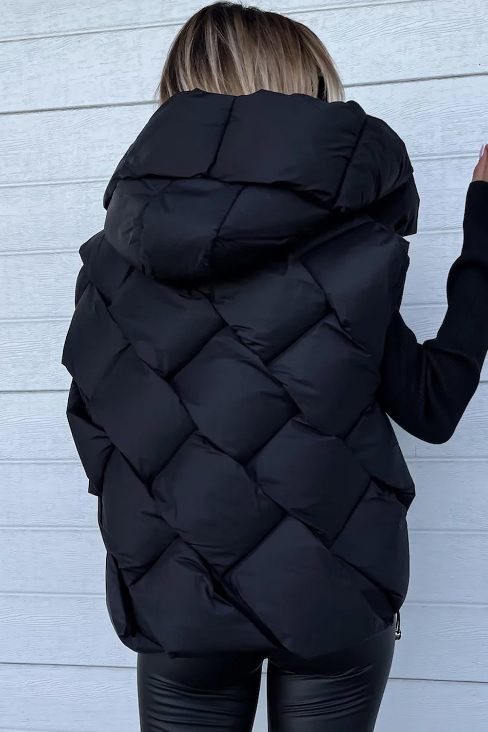 Quilted Zipper Front Hooded Vest Coat