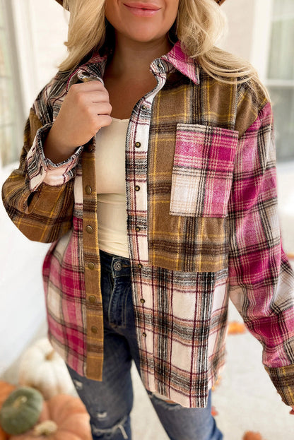 Plaid Print Snap Button Long Sleeve Jackets