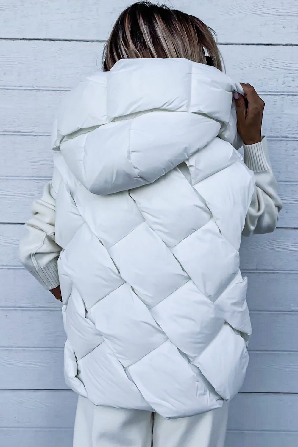 Quilted Zipper Front Hooded Vest Coat