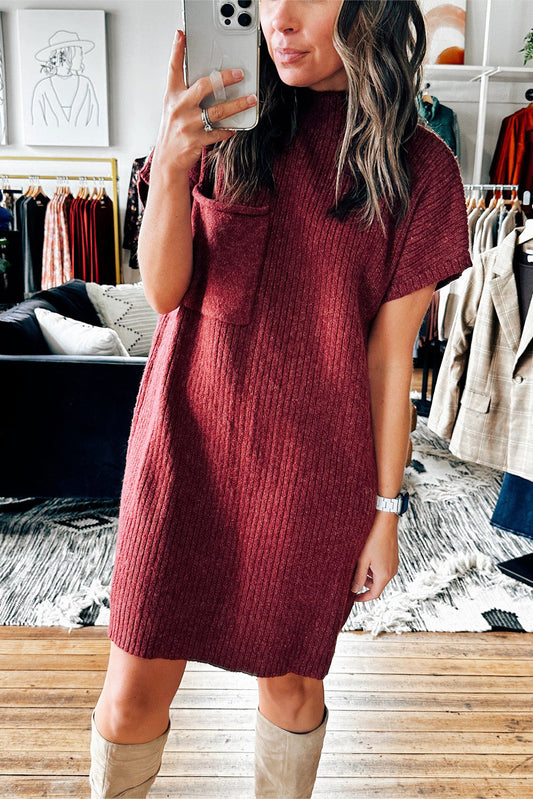 Pocket Ribbed Knit Sweater Dress