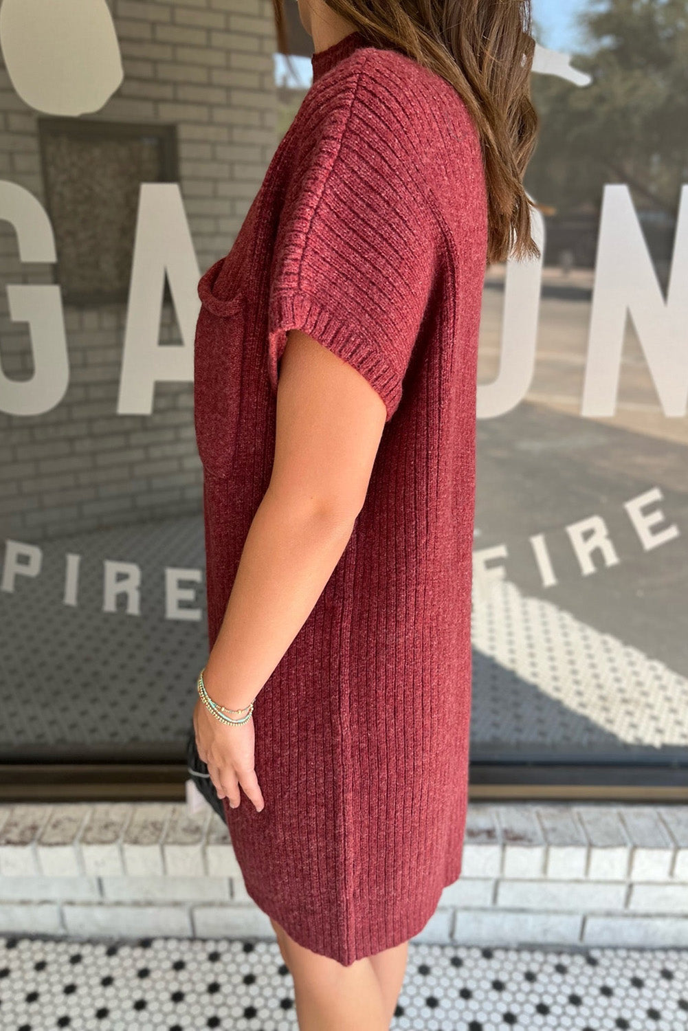 Pocket Ribbed Knit Sweater Dress