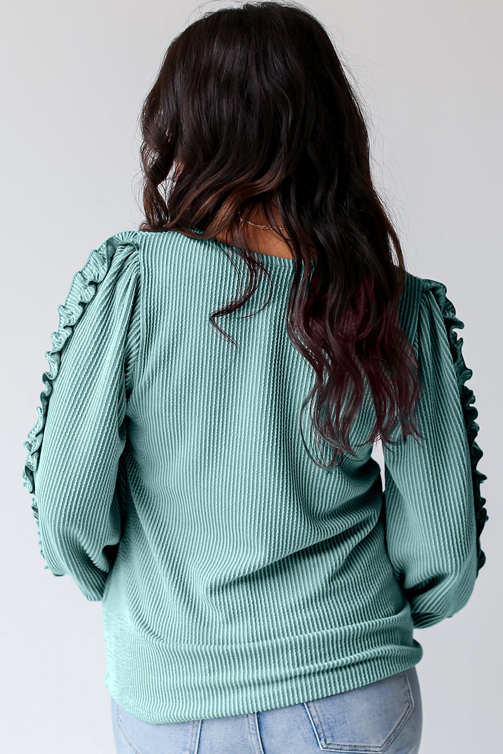 Ruffled Sleeve Corded Textured Blouse