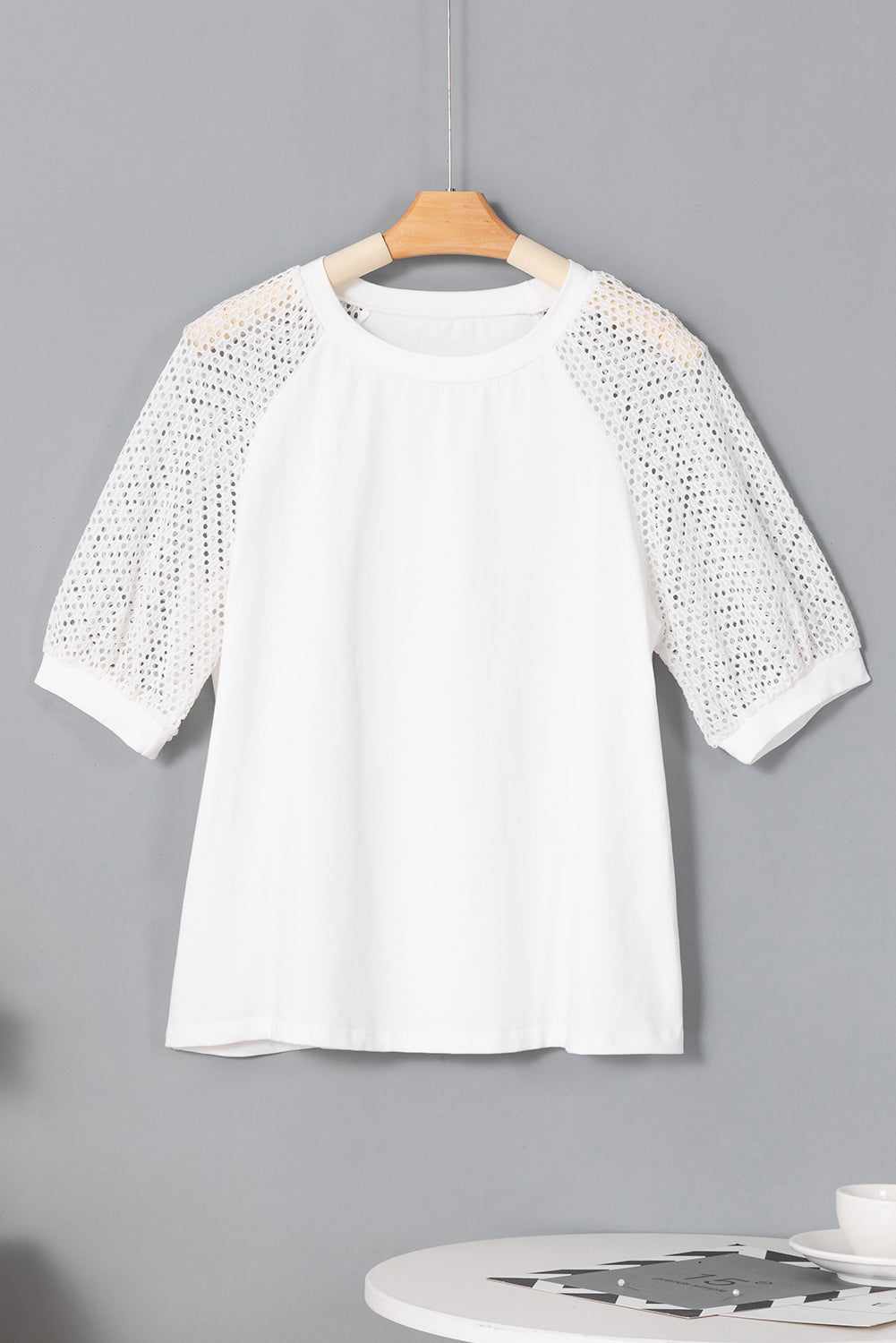 Pointelle Lace Half Sleeve Crew Neck Tee