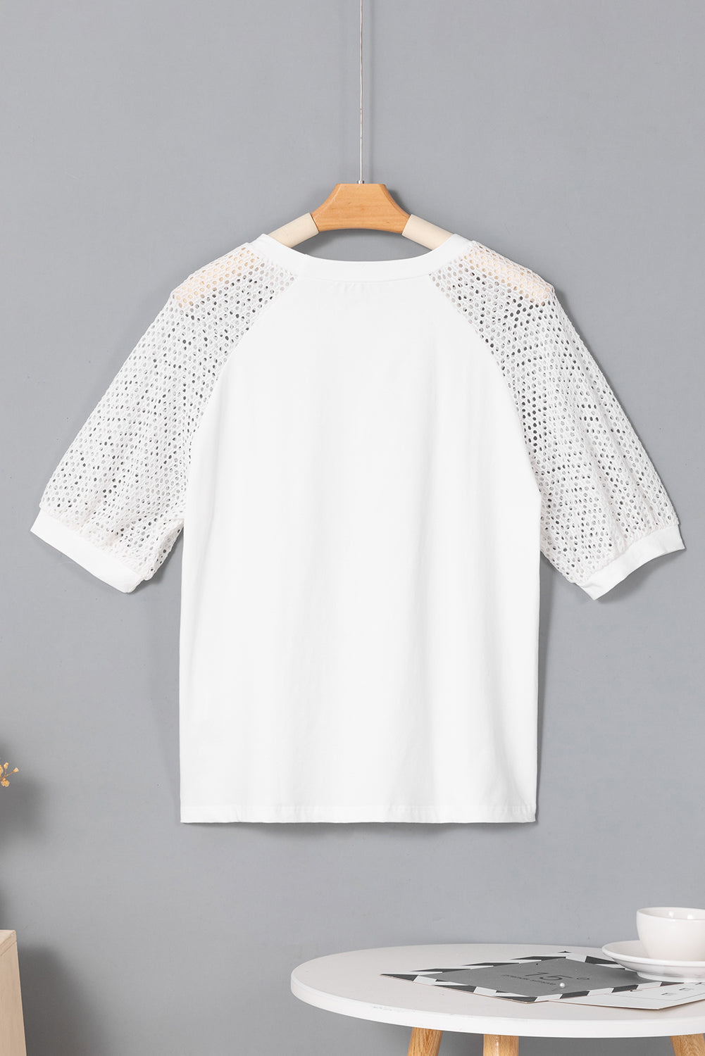 Pointelle Lace Half Sleeve Crew Neck Tee