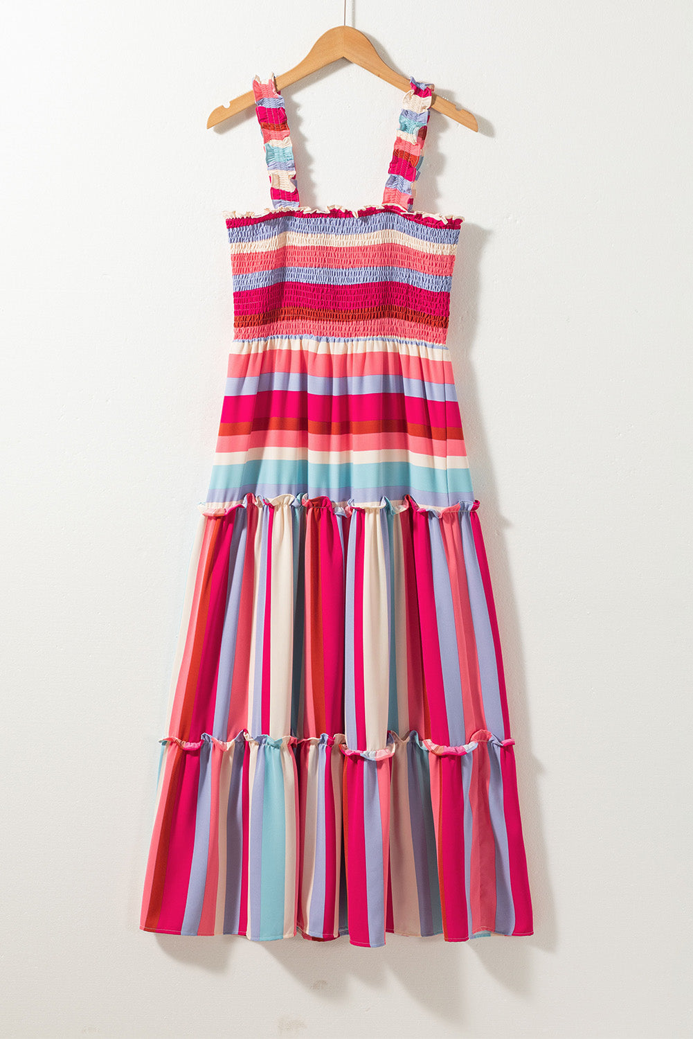 Ruffled Straps Smocked Tiered Long Dress