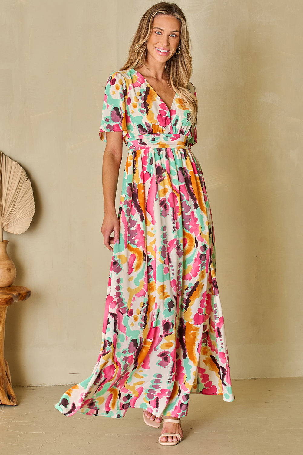 (Pre order/3.26)Boho Tie-dye Print V Neck Maxi Dress