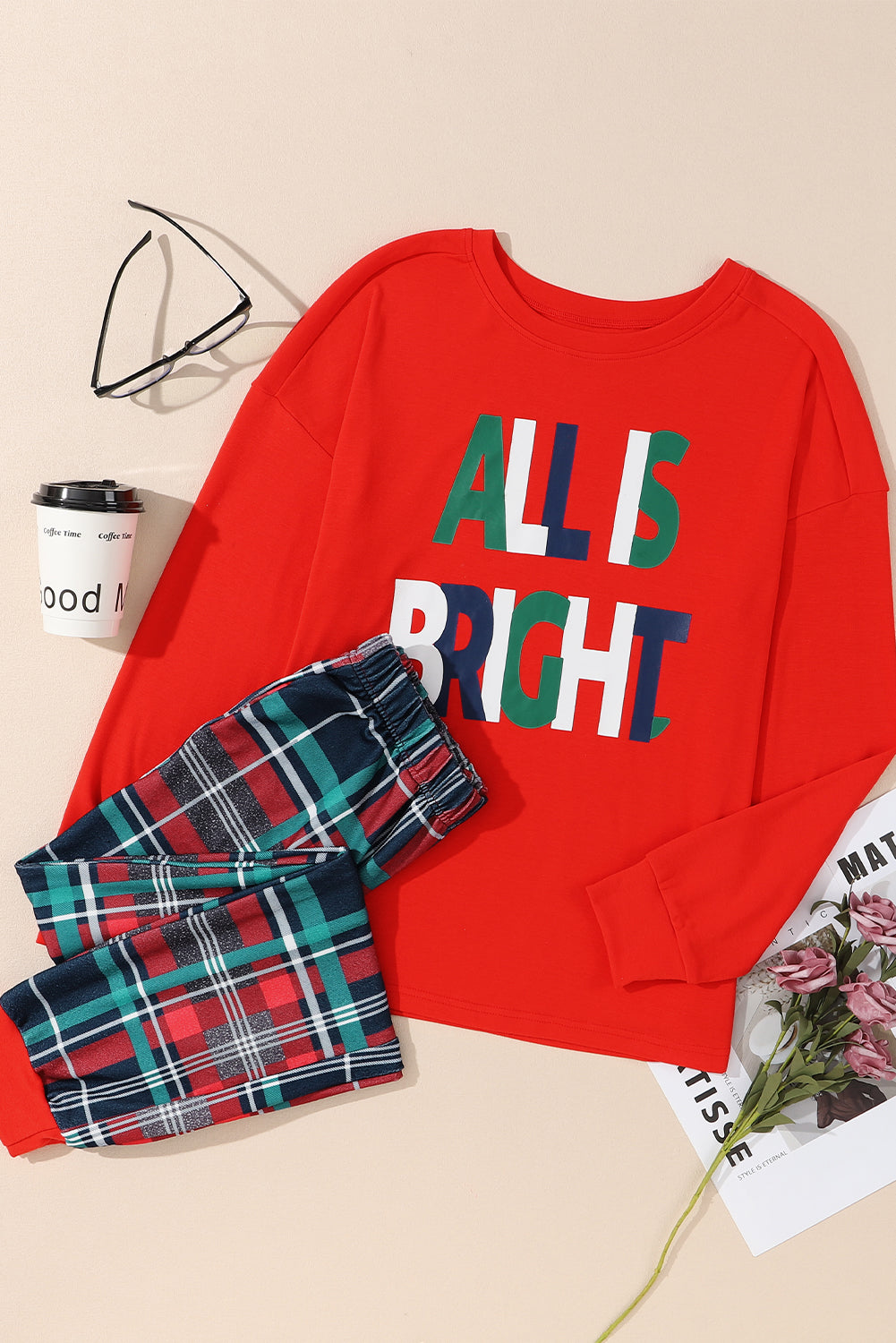 ALL IS BRIGHT-Christmas Plaid Pajamas Set