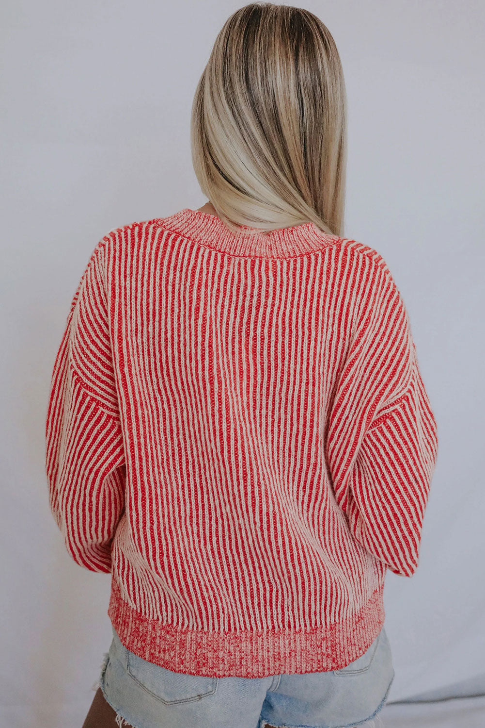 Ribbed Trim Round Neck Sweater