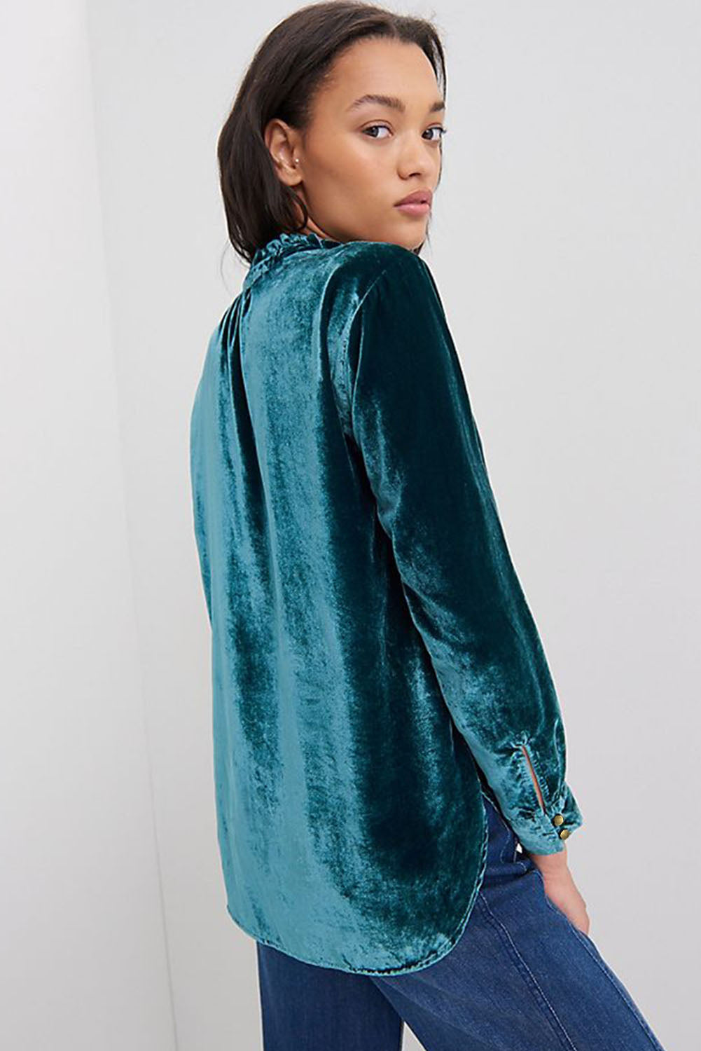 Half Button Velvet Long Sleeve Top