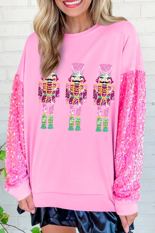 Christmas Nutcracker Sequin Patchwork Sweatshirt