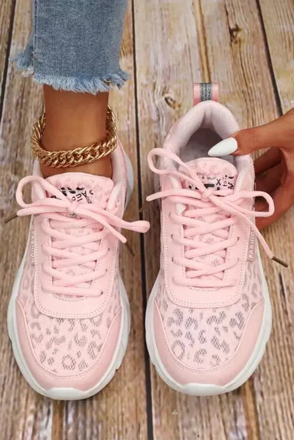 Pink Leopard Mesh Lace up Sneaker