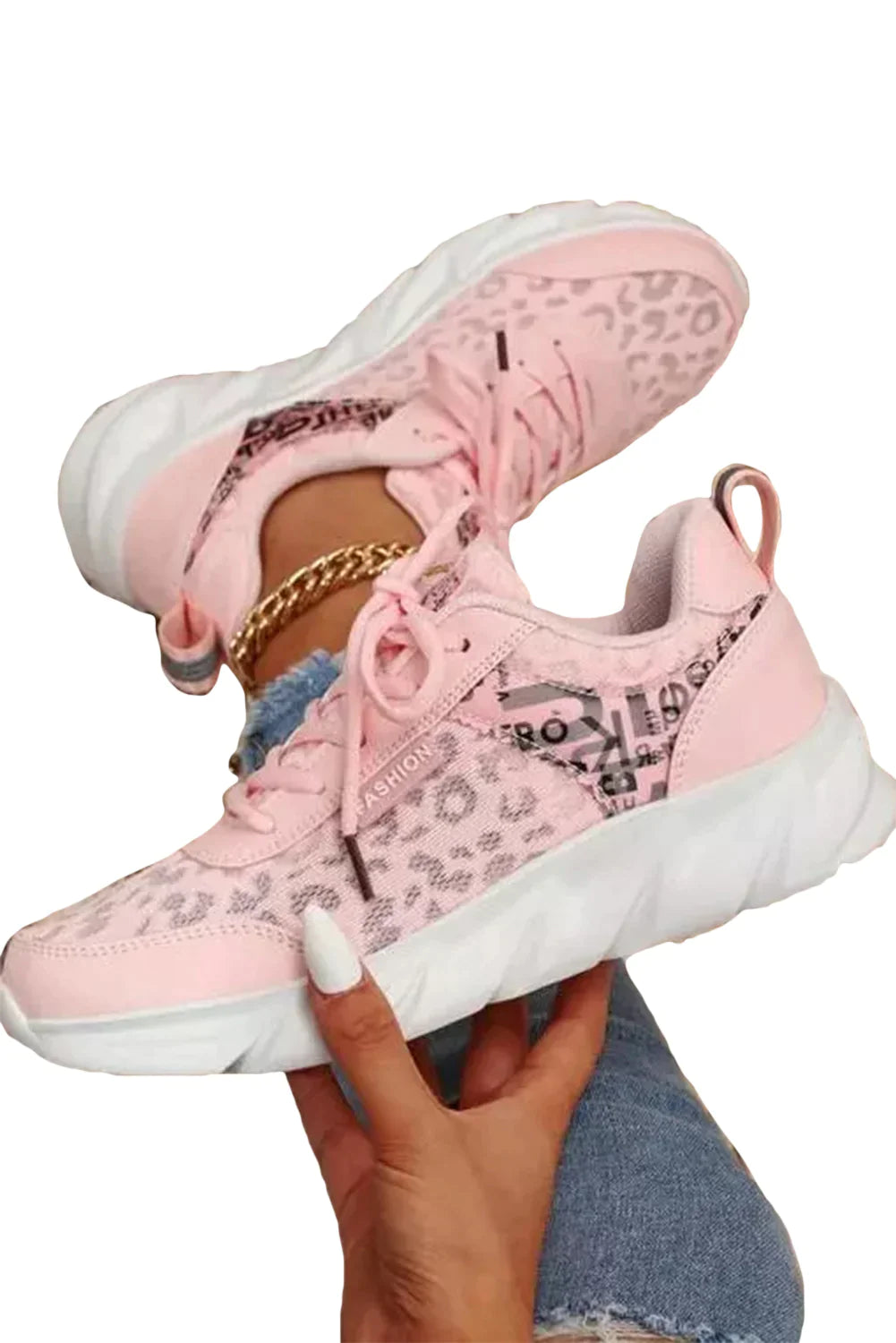 Pink Leopard Mesh Lace up Sneaker