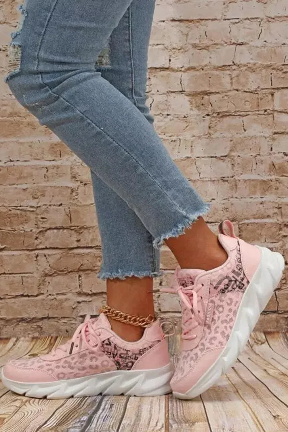 Pink Leopard Mesh Lace up Sneaker