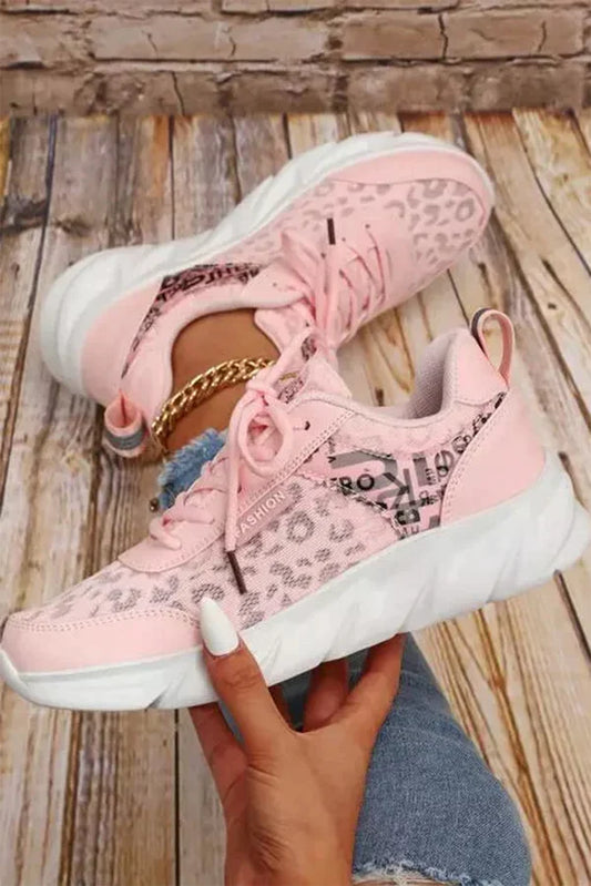 Pink Leopard Mesh Lace up Sneaker