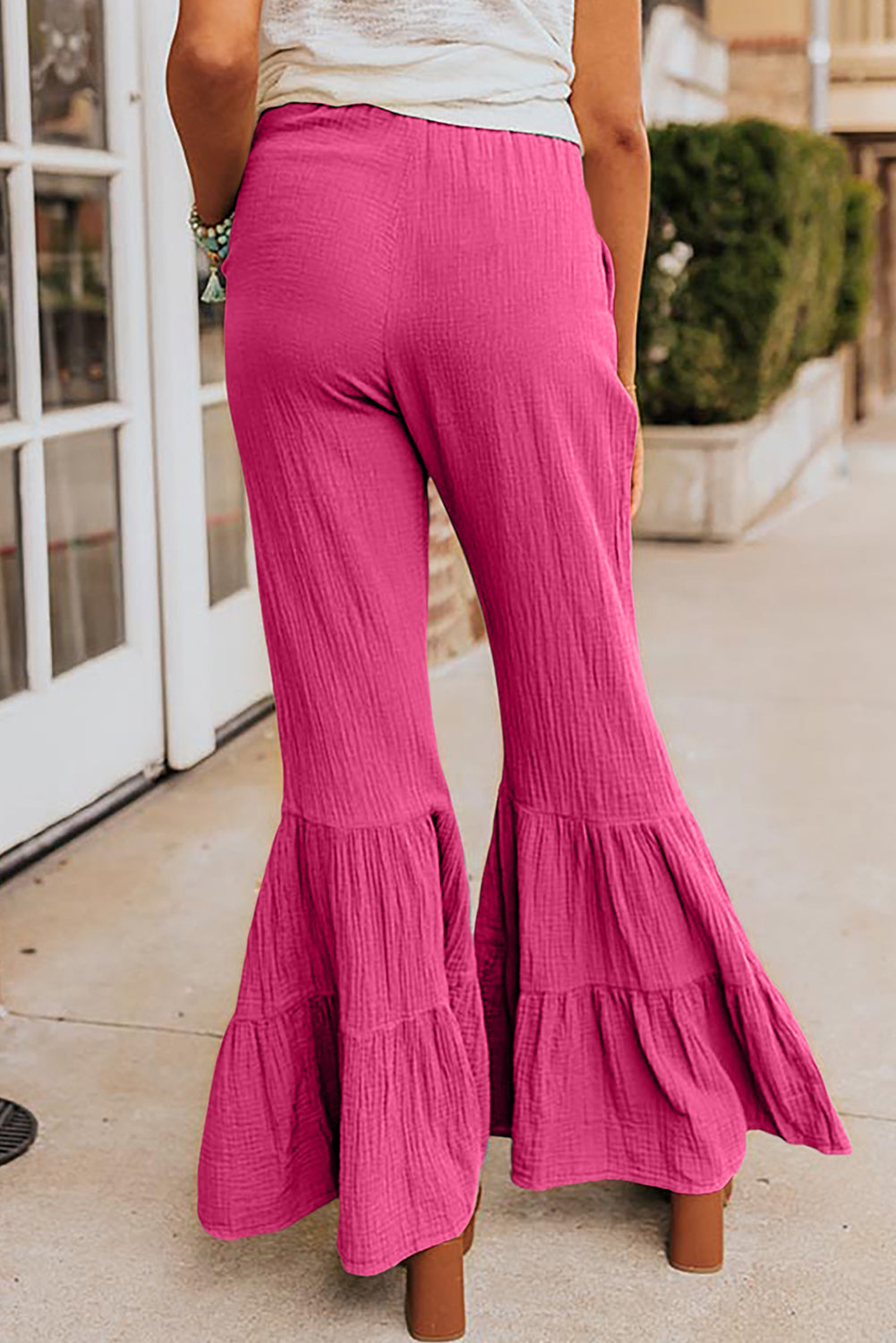 Textured High Waist Flared Pants