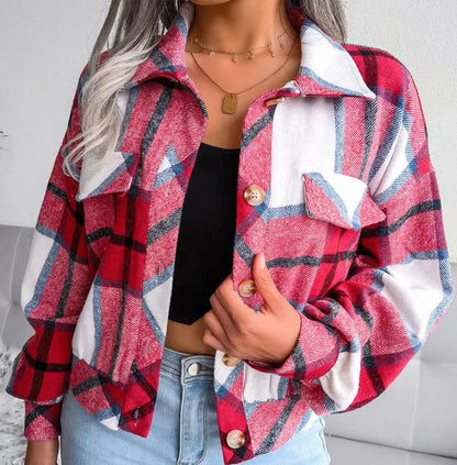 Plaid Puff Sleeve Jacket