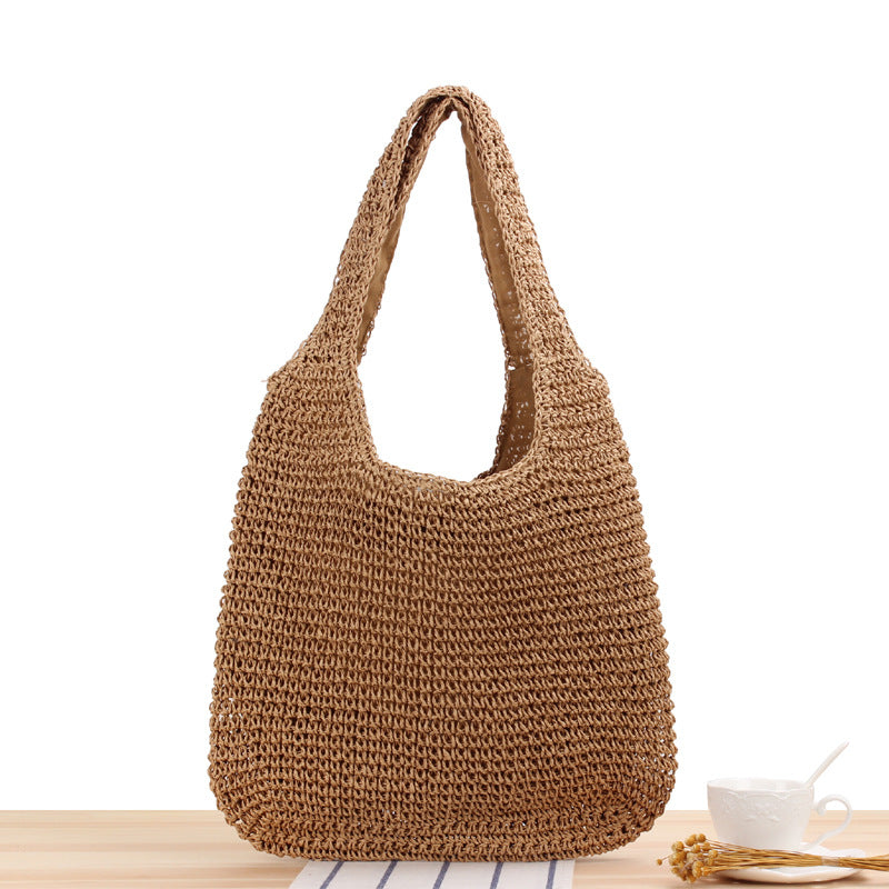 Women Straw Shoulder Bag Bucket Tote