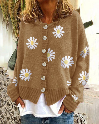 Daisy Embroidered Knit Cardigan