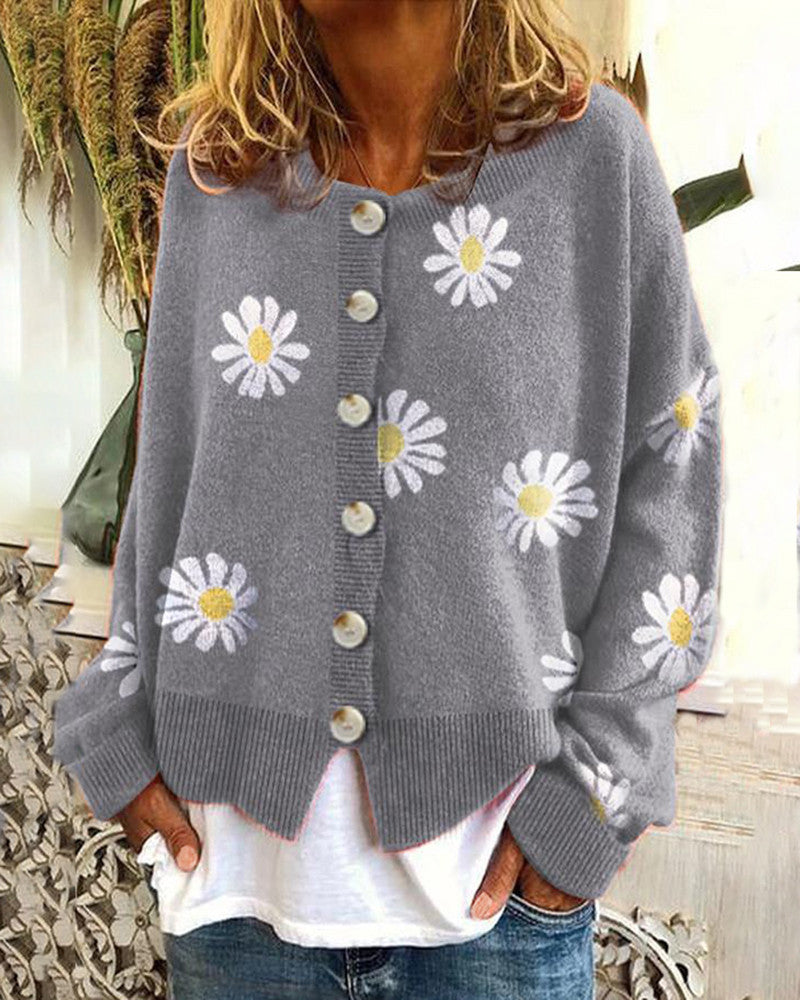 Daisy Embroidered Knit Cardigan