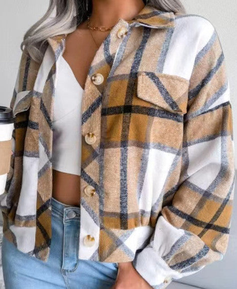 Plaid Puff Sleeve Jacket