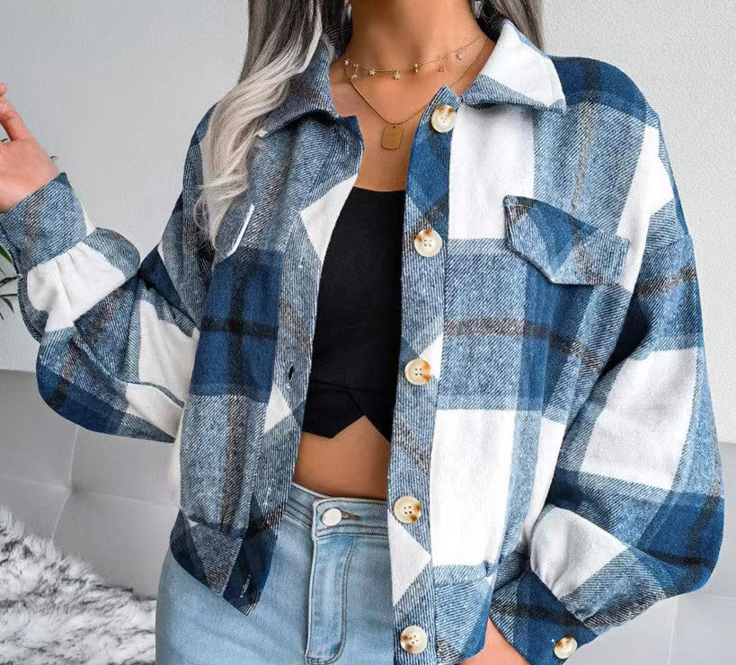 Plaid Puff Sleeve Jacket